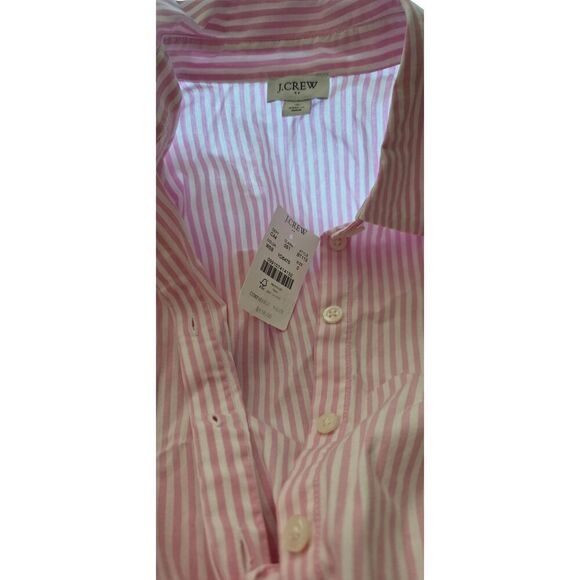NWT J.CREW Women's Collared Puff‎ Sleeve tie-waist shirt dress Pink White Size 0 - Picture 4 of 5